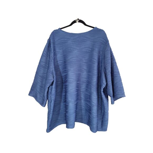Maggie Barnes Blue Textured Artsy Top Blouse 4X Pullover 3/4 Sleeve Work Coastal - Picture 4 of 8